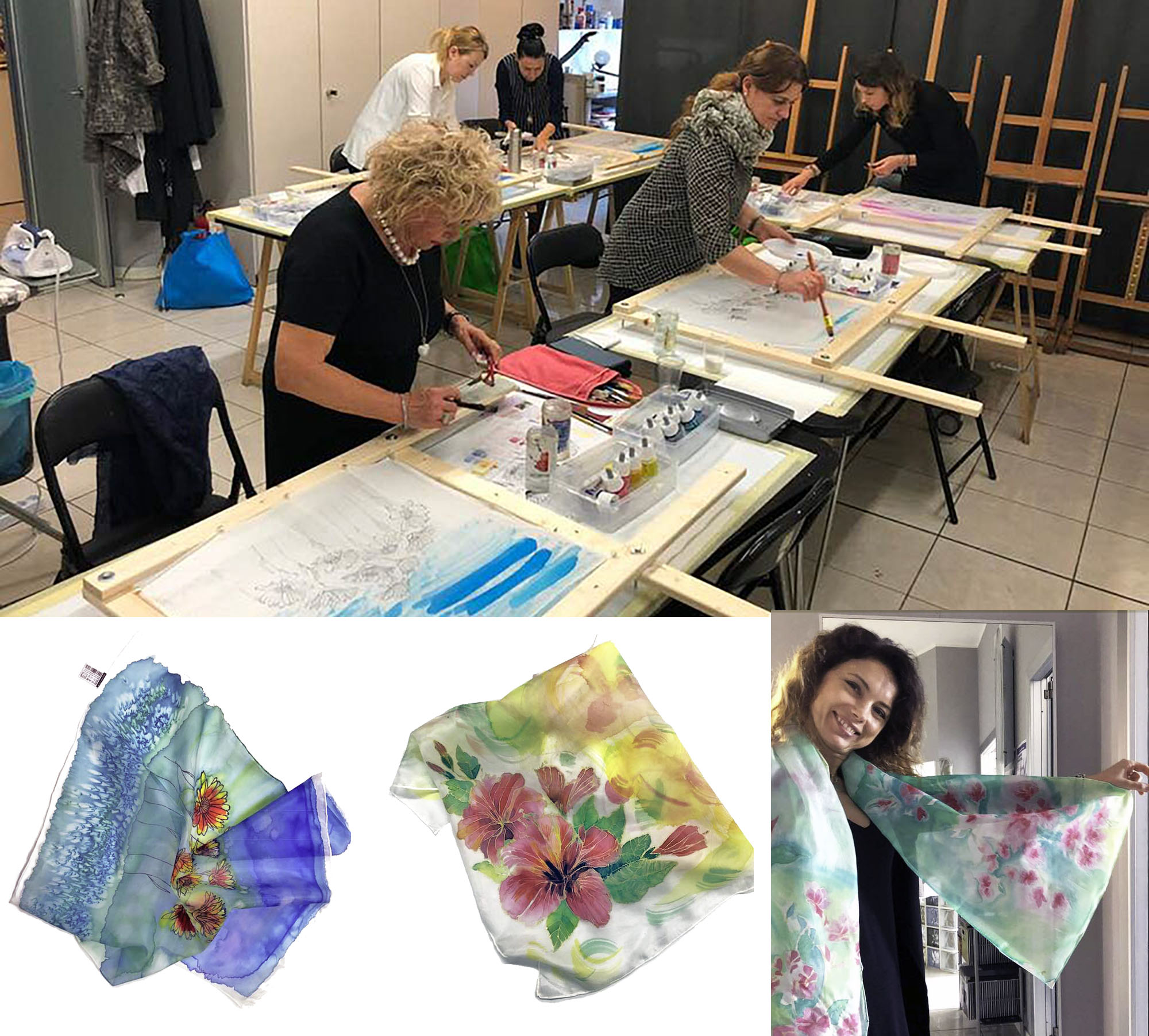 Pittura su stoffa e acquerello su seta